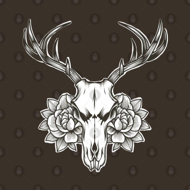 Oh deer! unisex Deer Skull with flowers by ISFdraw