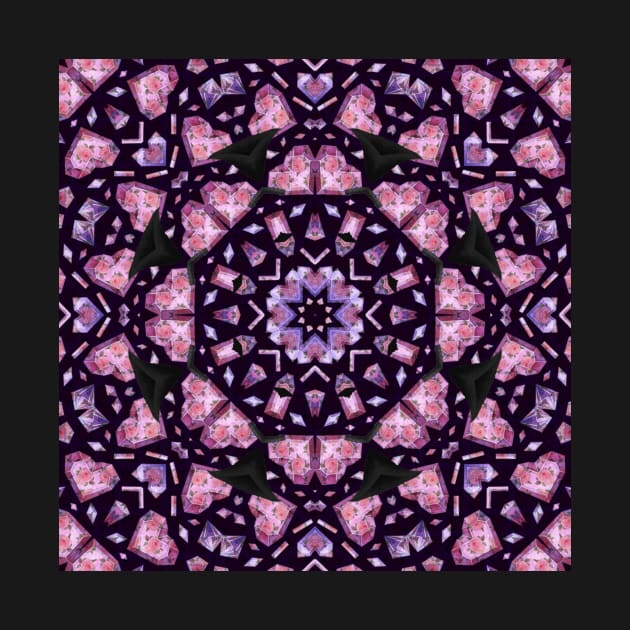 Crystal Hearts and Flowers Valentines Kaleidoscope pattern (Seamless) 20 by Swabcraft