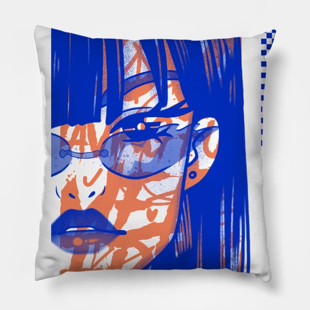 Manga Girl Face Portrait Pillow by New East 