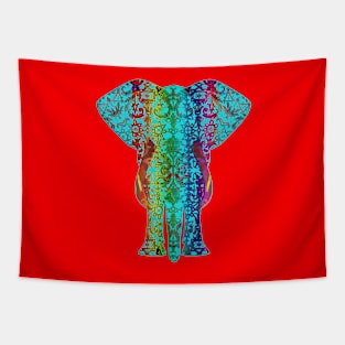 Rainbow Blue Elephant On Red V.2 Tapestry