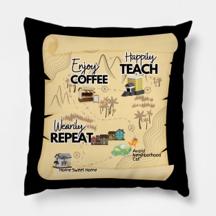 Funny Coffee Teach Repeat Map Pillow