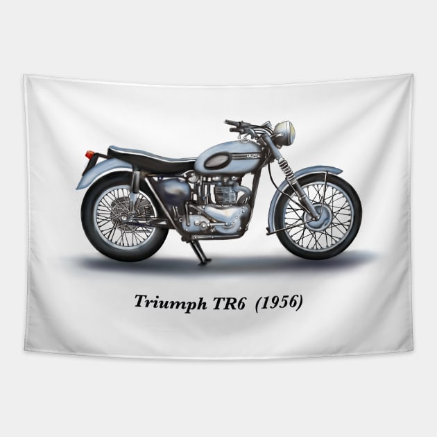 Drawing of Retro Classic Motorcycle Triumph TR6 1956 Tapestry by Roza@Artpage