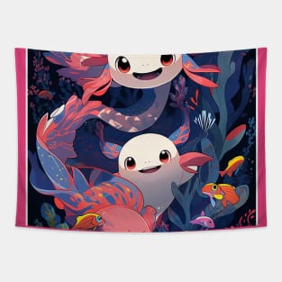 Cute Axolotl Anime Art Design | Cute Animals | Axolotl Hentaii Chibi Kawaii Design Tapestry