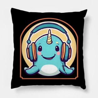 Narwhal with headphones Pillow