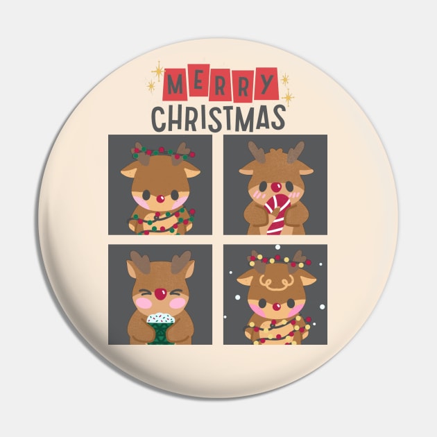 Merry Christmas cute Reindeers Seasons Greetings Tis The Season To Be Jolly Cute Pin by BoogieCreates