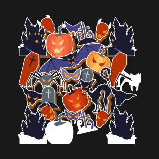 Spooky halloween ghost and pumpkins T-Shirt