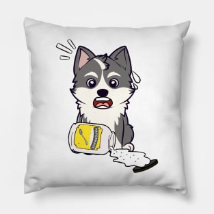 Funny Husky Dog spilled mayonnaise Pillow