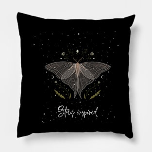 Black Beige Illustration of Magical Night Butterfly Pillow