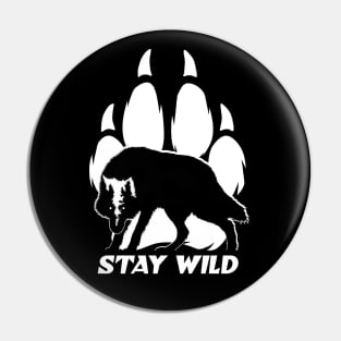 Stay Wild - Wolf silhouette and footprint Pin