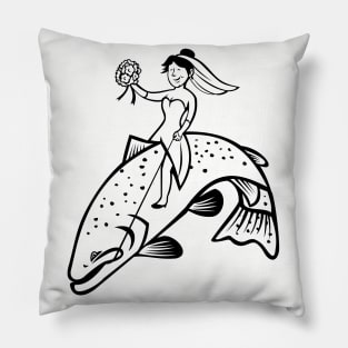 Bride Fisherman Riding Steelhead Trout Pillow