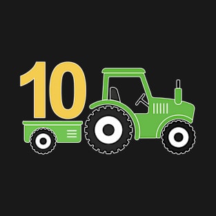 Kids 10th Birthday Boys Tractor Farmer Birthday T-Shirt