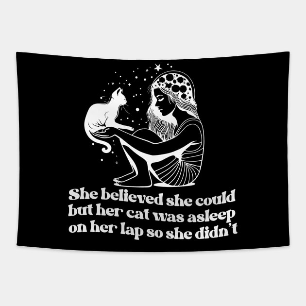 she believed she could but her cat was asleep on her lap so she didnt shirt, Hand Drawn black cat Celestial Tapestry by ILOVEY2K