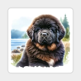 Watercolor Newfoundland Puppies Painting - Cute Puppy Magnet