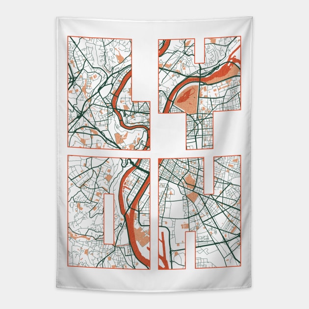 Lyon, France City Map Typography - Bohemian Tapestry by deMAP Studio