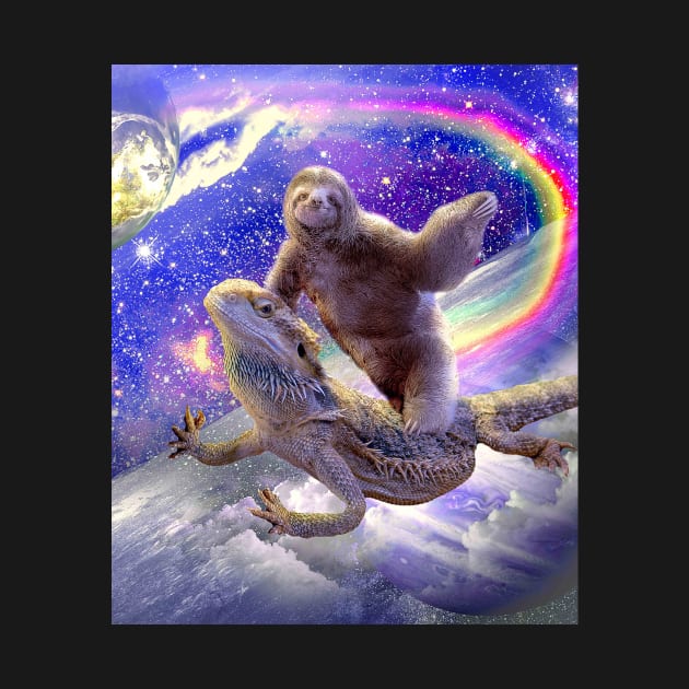 Space Sloth Riding Bearded Dragon Lizard by Random Galaxy