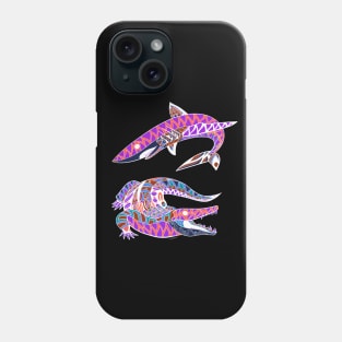 shark and crocodille ecopop pattern in dark Phone Case