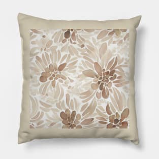 Brown monochrome abstract floral pattern on white Pillow