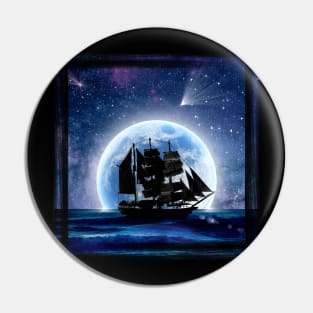 Sailing into the Night Sky - moon and galeon Pin