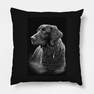 Flatcoated Retriever black and white Pillow