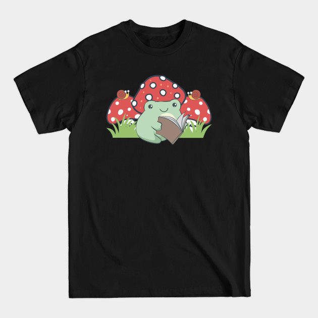 Discover Cottagecore Aesthetic Kawaii Frog Reading Book - Cottagecore - T-Shirt