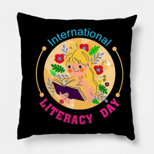 International Literacy Day Cute Kid Reading Pillow