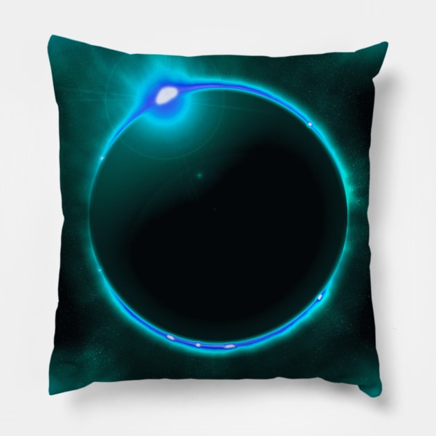 Green-Blue Solar Eclipse Pillow by The Black Panther