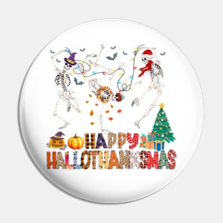 Happy Hallothanksmas Dancing Skeletons Pin