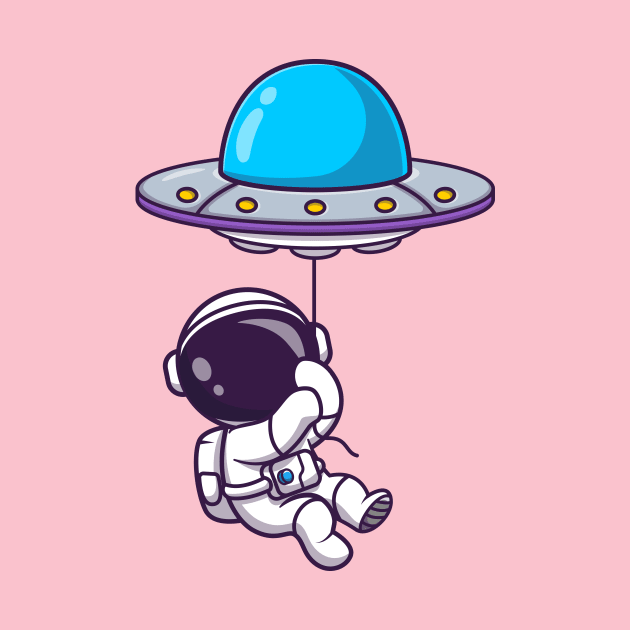 Cute Astronaut Floating With UFO Balloon Cartoon by Catalyst Labs