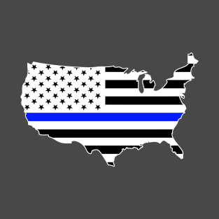 American Flag Thin Blue Line USA map outline T-Shirt