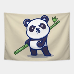 Angry Panda Holding Bamboo Tapestry