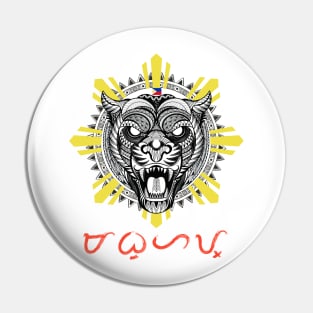 Tribal line Art Tiger / Philippine Flag Sun / Baybayin word Mabuhay (Long live) Pin