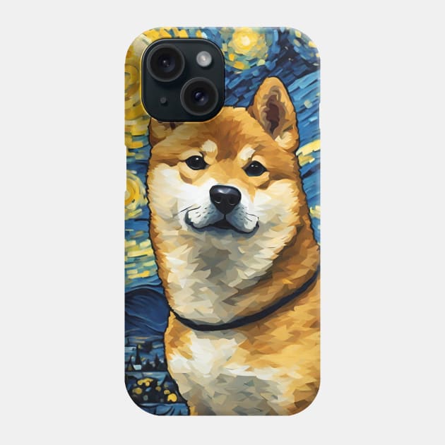 Cute Shiba Inu Dog Breed Painting in a Van Gogh Starry Night Art Style Phone Case by Art-Jiyuu