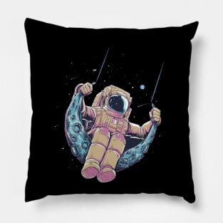 Astronaut Swinging From The Moon Pillow