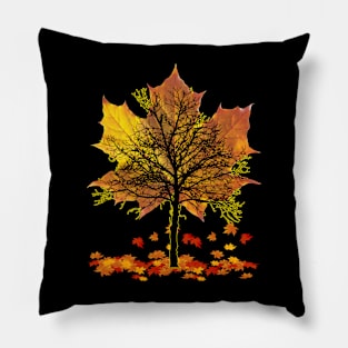 Maple Tree Falling Leaves Autumn Season Pillow