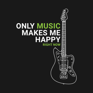 Only Music Makes Me Happy Offset Style Electric Guitar Outline T-Shirt