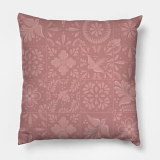 Mexican Elegant Pink Talavera Tile Pattern by Akbaly Pillow