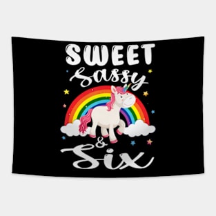 Sweet Sassy And Six 6 Years Old 6Th Birthday Unicorn Tapestry