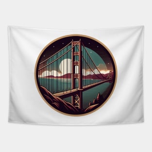 Golden Bridge at Night Tapestry