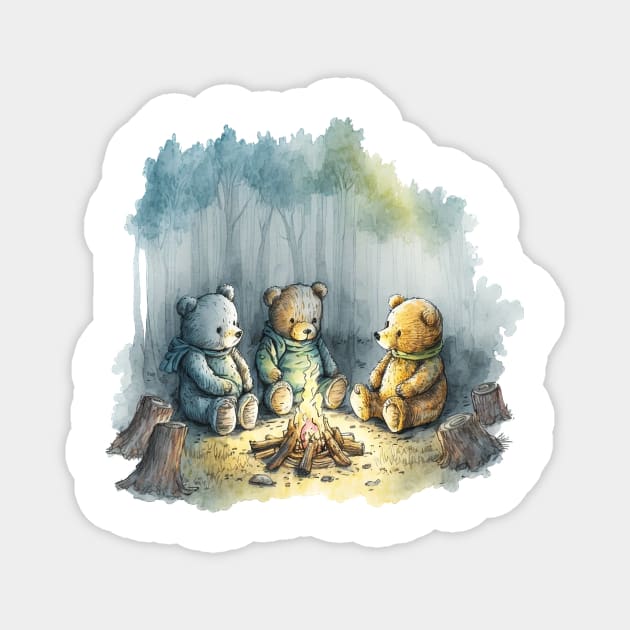 Teddy Bears Camping Watercolor Magnet by peachycrossing