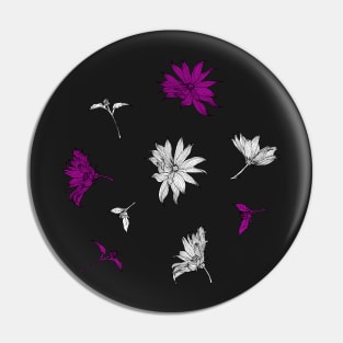 Floral line-art gray-purple Pin