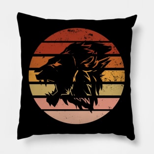 Retro Sunset Lion Head Pillow