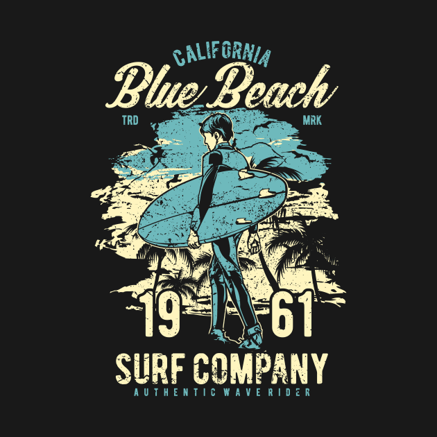 California Surfer Blue Beach Surfing Retro Vintage Distressed by MrWatanabe