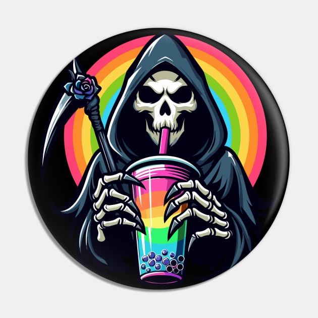 Reaper Drinking Bubble Tea Pin by Kawaii N Spice