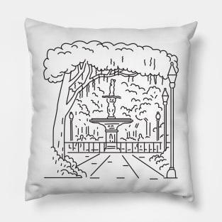 Forsyth Park in the District of Savannah Georgia USA Mono Line Art Pillow