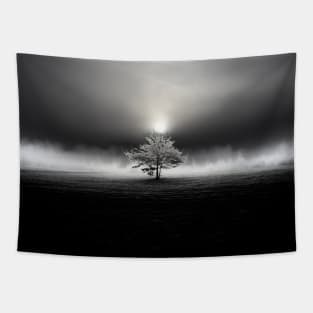 Dark Art Tree in the Fog / Swiss Artwork Photography Tapestry