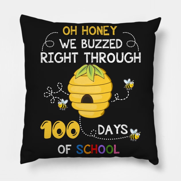 100th Day Of School Teacher Bee Hive Funny T-shirt Pillow by Elsie