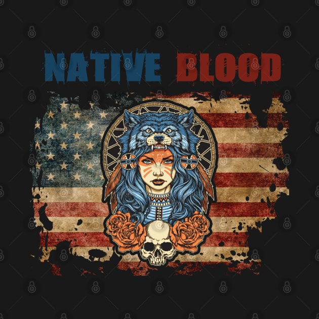 Native Blood Tattooed Skull American Flag by vip.pro123