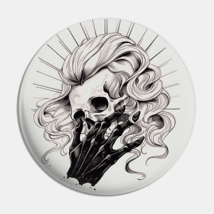 Monochrome Illustration of Skull Pin