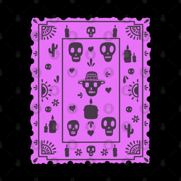 Dia De Los Muertos - purple - Papel Picado - black skulls by Scriptnbones
