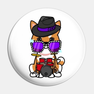 Funny orange dog is playing the drums Pin